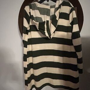 Striped Hooded Sweater - Cream & Dark Green